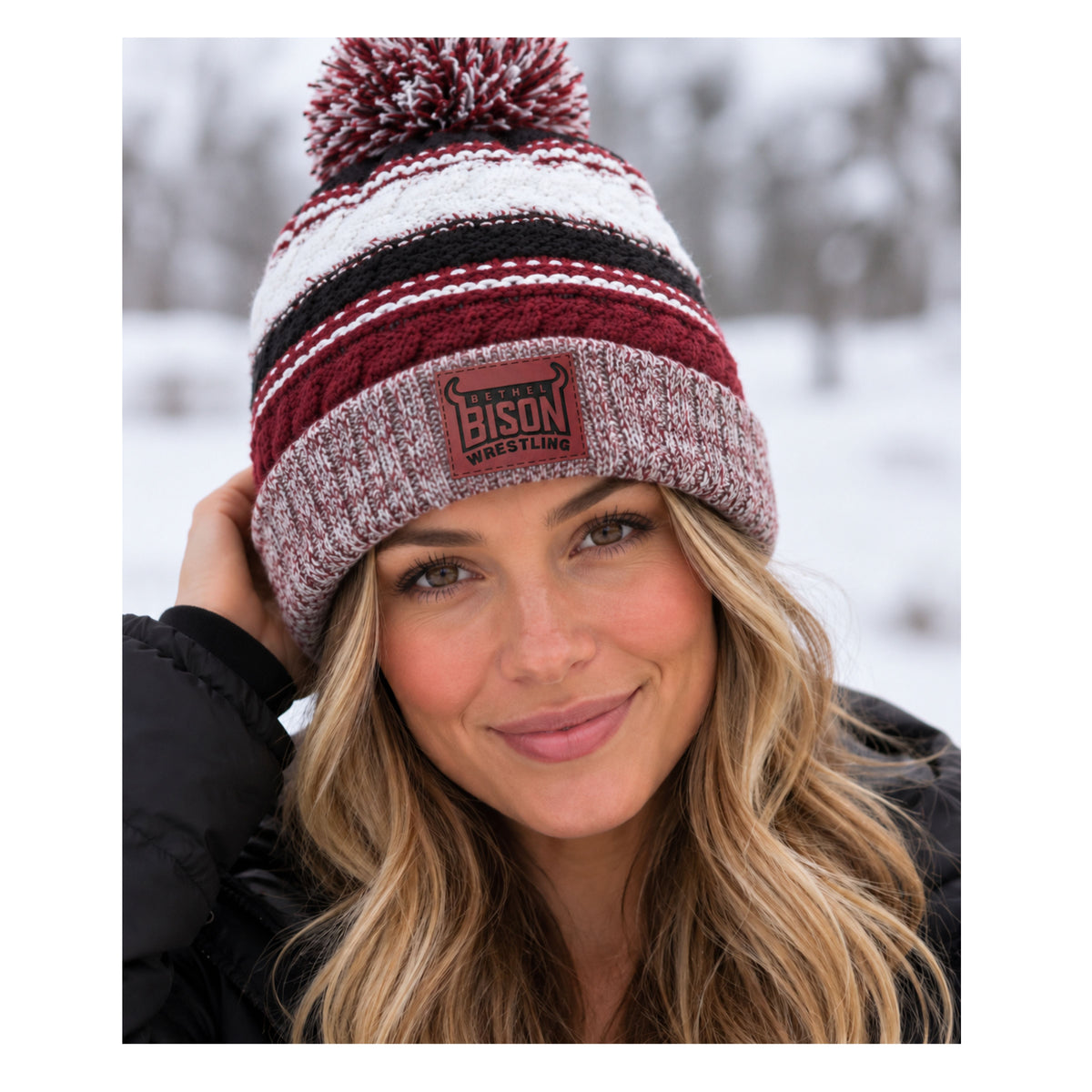Bison Wrestling Pom Beanie