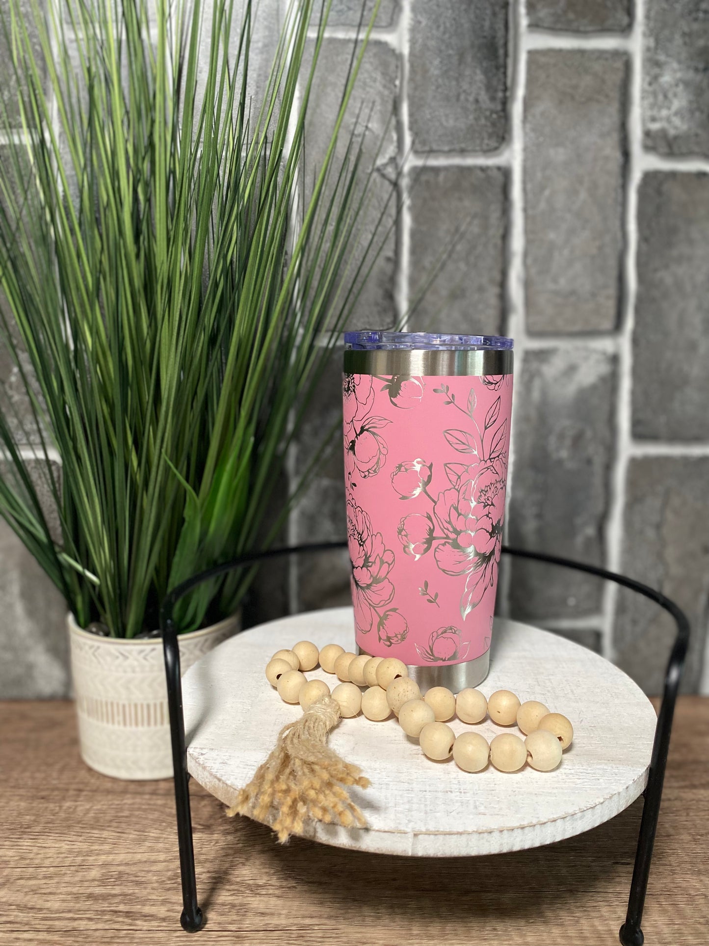 20 oz Etched Peony Tumbler