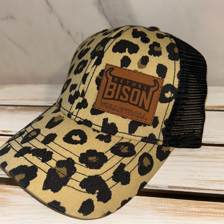 Tan & Black Leopard Ponytail Hat