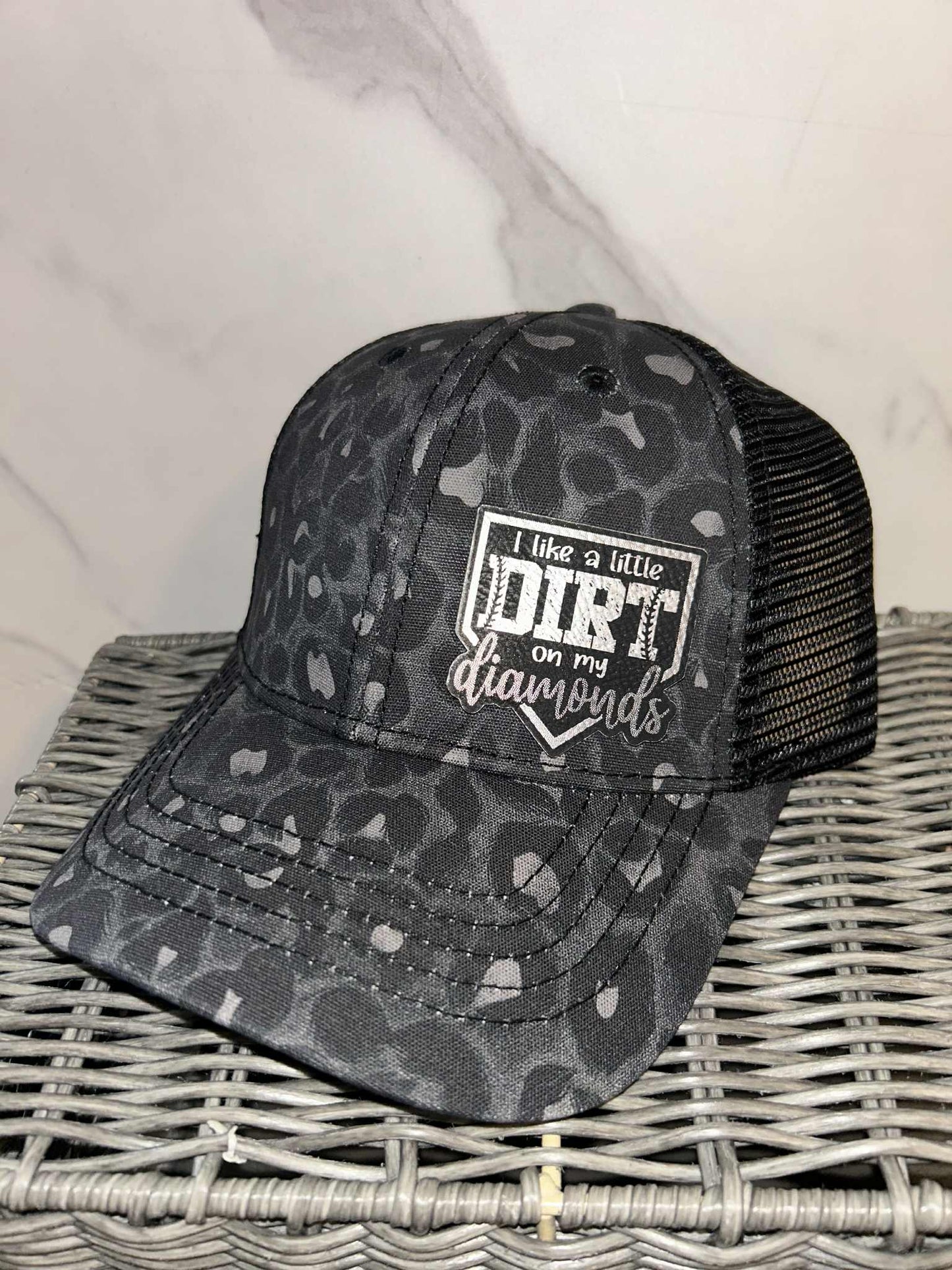 Baseball Themed Dark Leopard Ponytail Hat