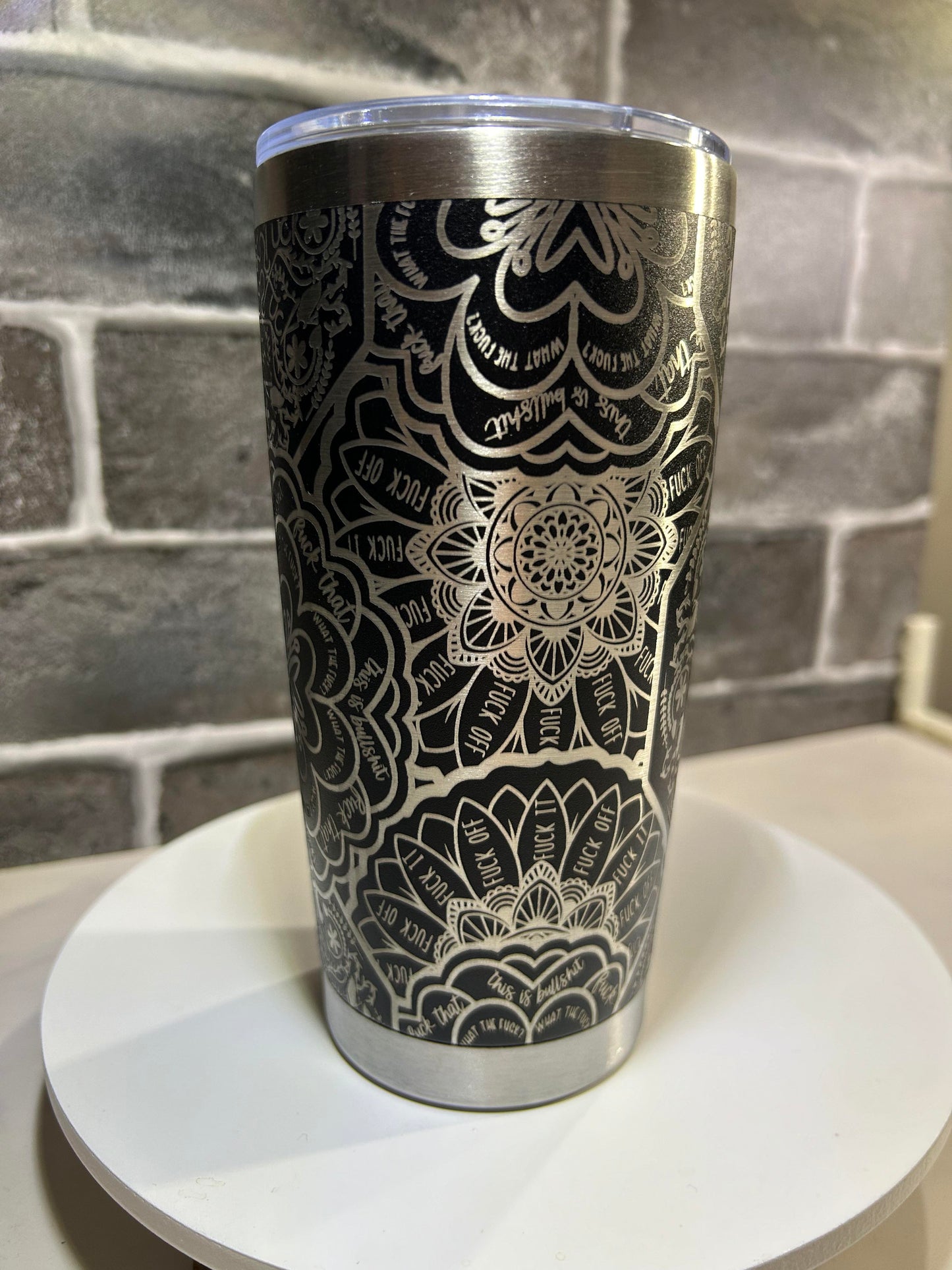 20 oz Cuss Mandala Etched Tumbler