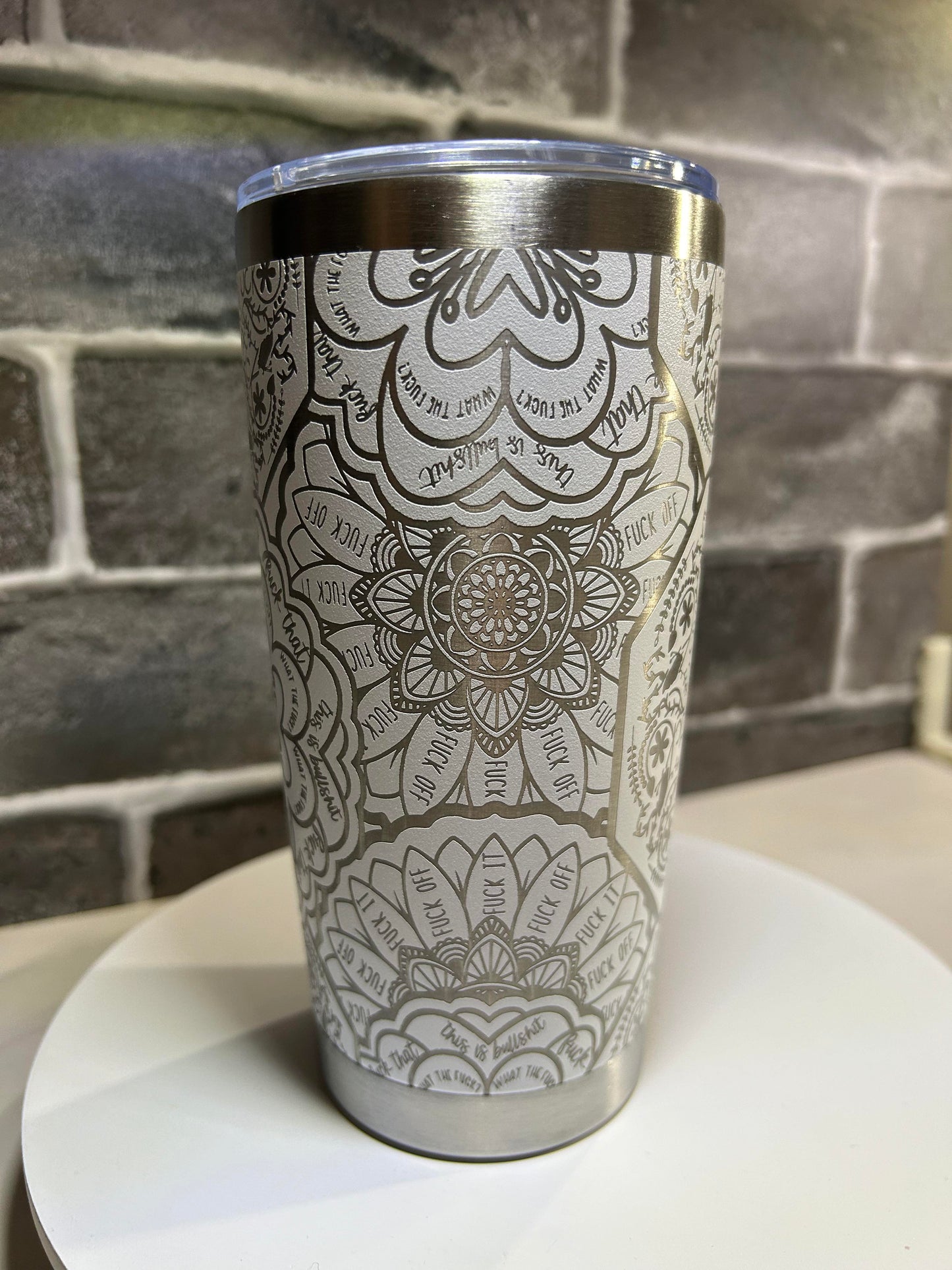 20 oz Cuss Mandala Etched Tumbler