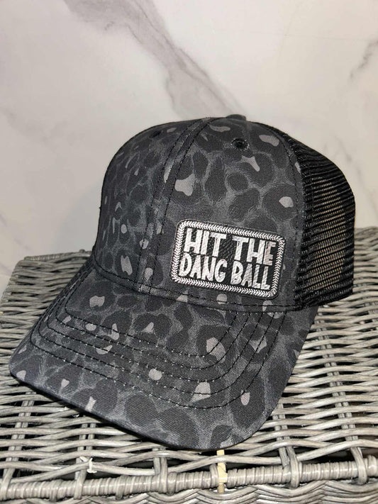Baseball Themed Dark Leopard Ponytail Hat