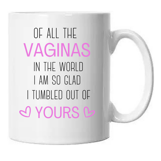 15 oz Of All The Vaginas In The World I Am Glad I Tumbled Out Of Yours Ceramic Mug