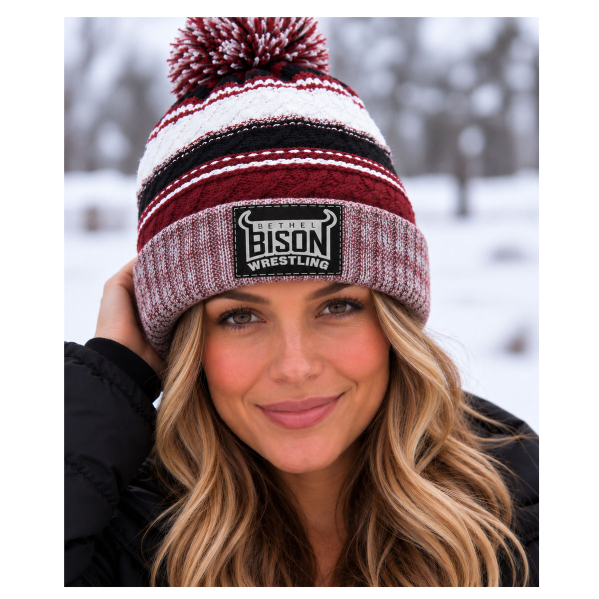 Bison Wrestling Pom Beanie