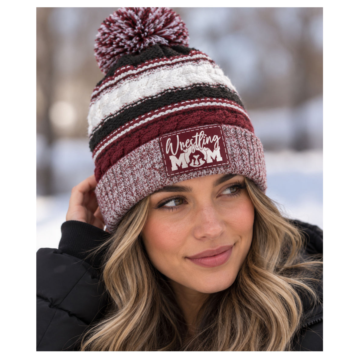 Bison Wrestling Pom Beanie