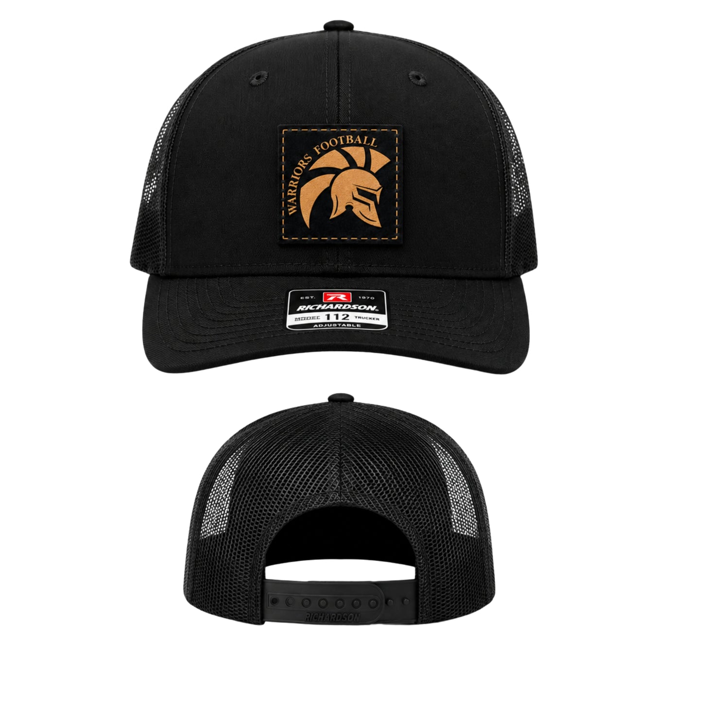 WARRIORS ADJUSTABLE LEATHER PATCH TRUCKER HATS