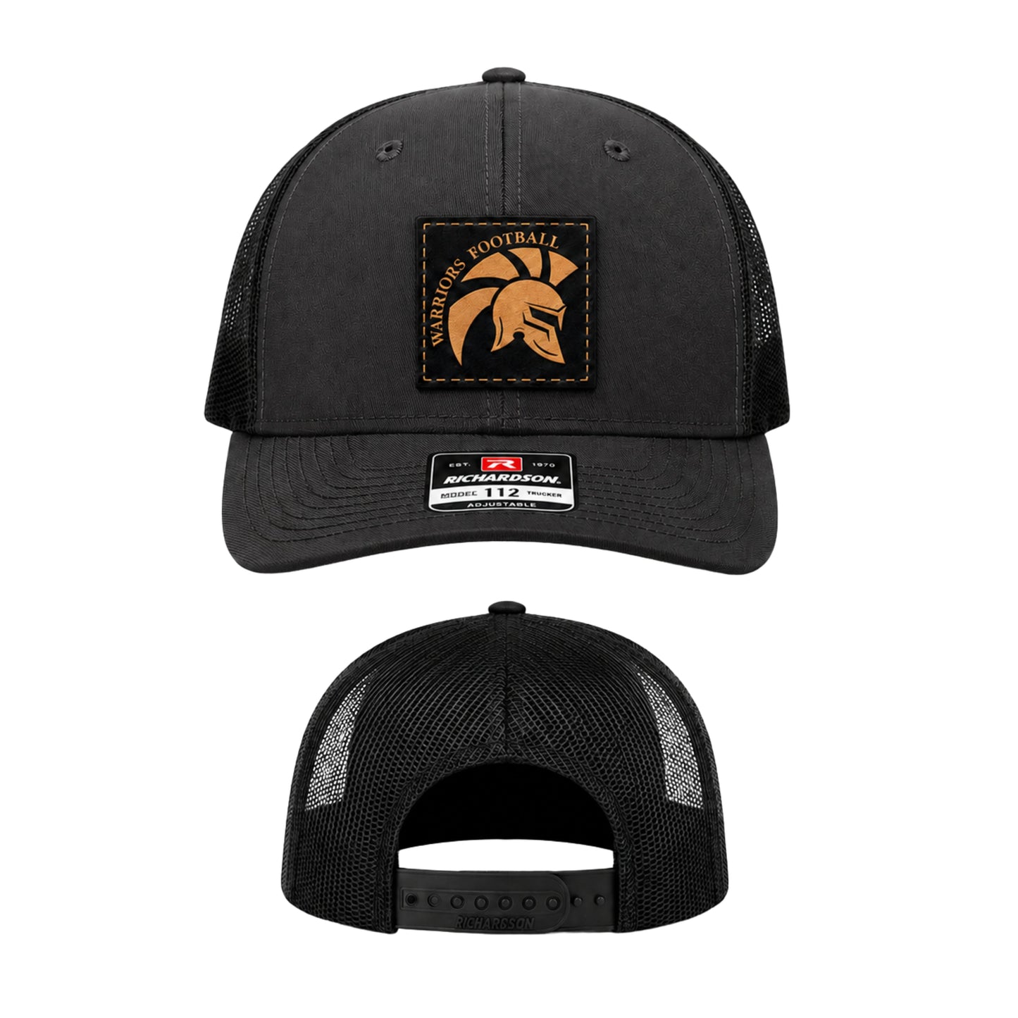 WARRIORS ADJUSTABLE LEATHER PATCH TRUCKER HATS