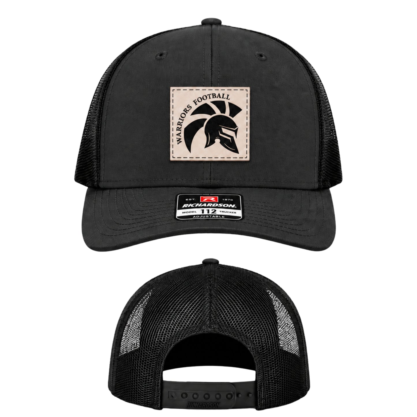 WARRIORS ADJUSTABLE LEATHER PATCH TRUCKER HATS