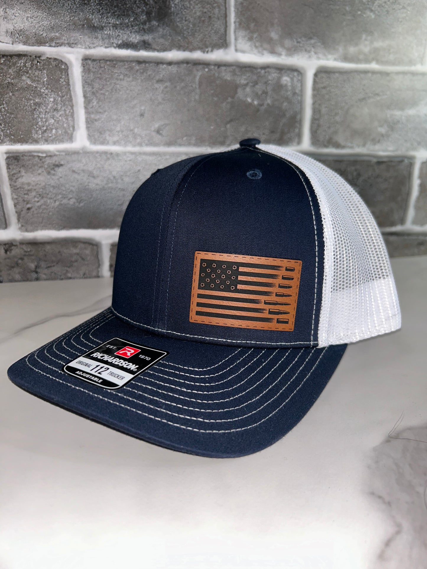 American Flag Bullets Leather Patch Hat