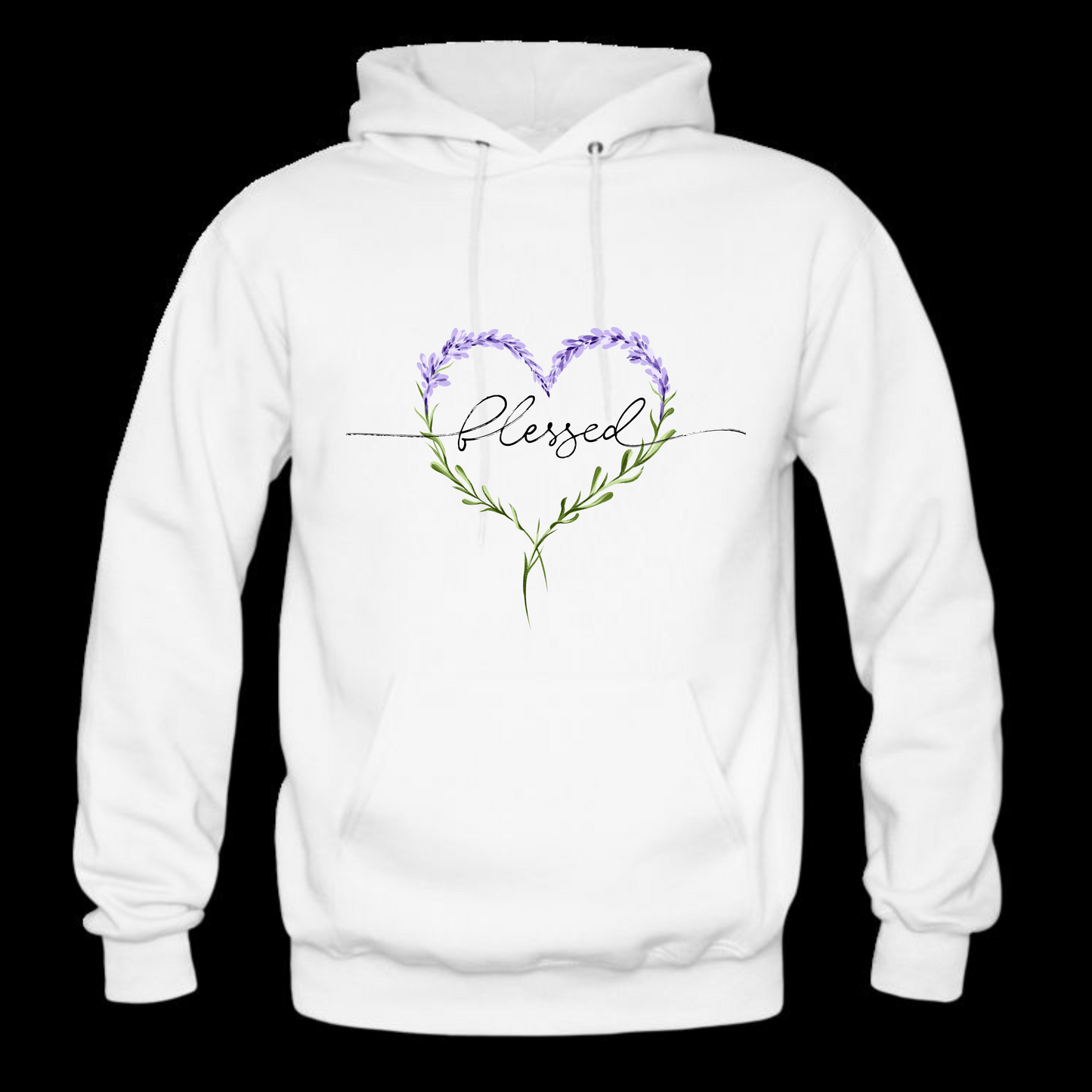 Blessed Floral Heart Wreath Long Sleeve Hooded Sweatshirt