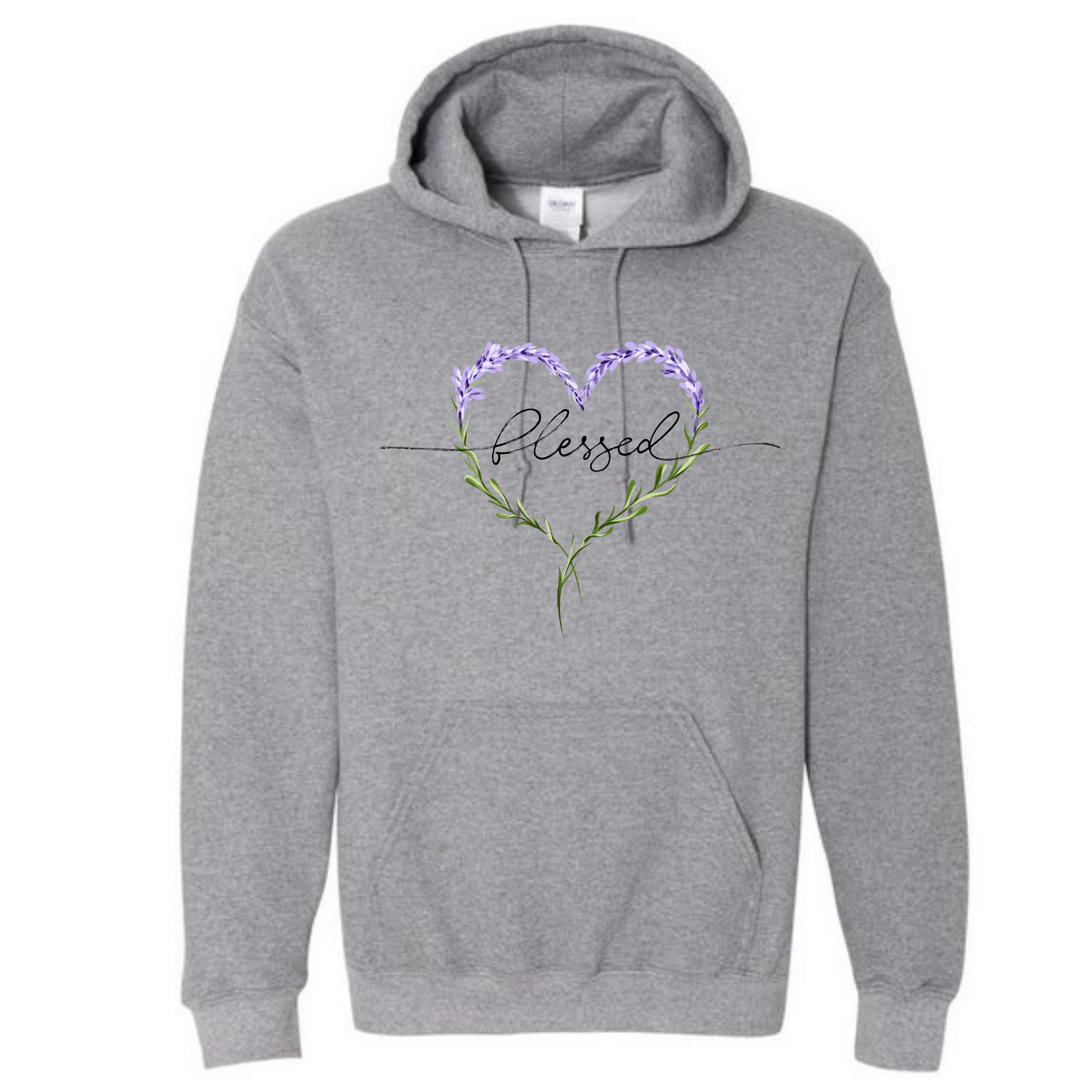 Blessed Floral Heart Wreath Long Sleeve Hooded Sweatshirt