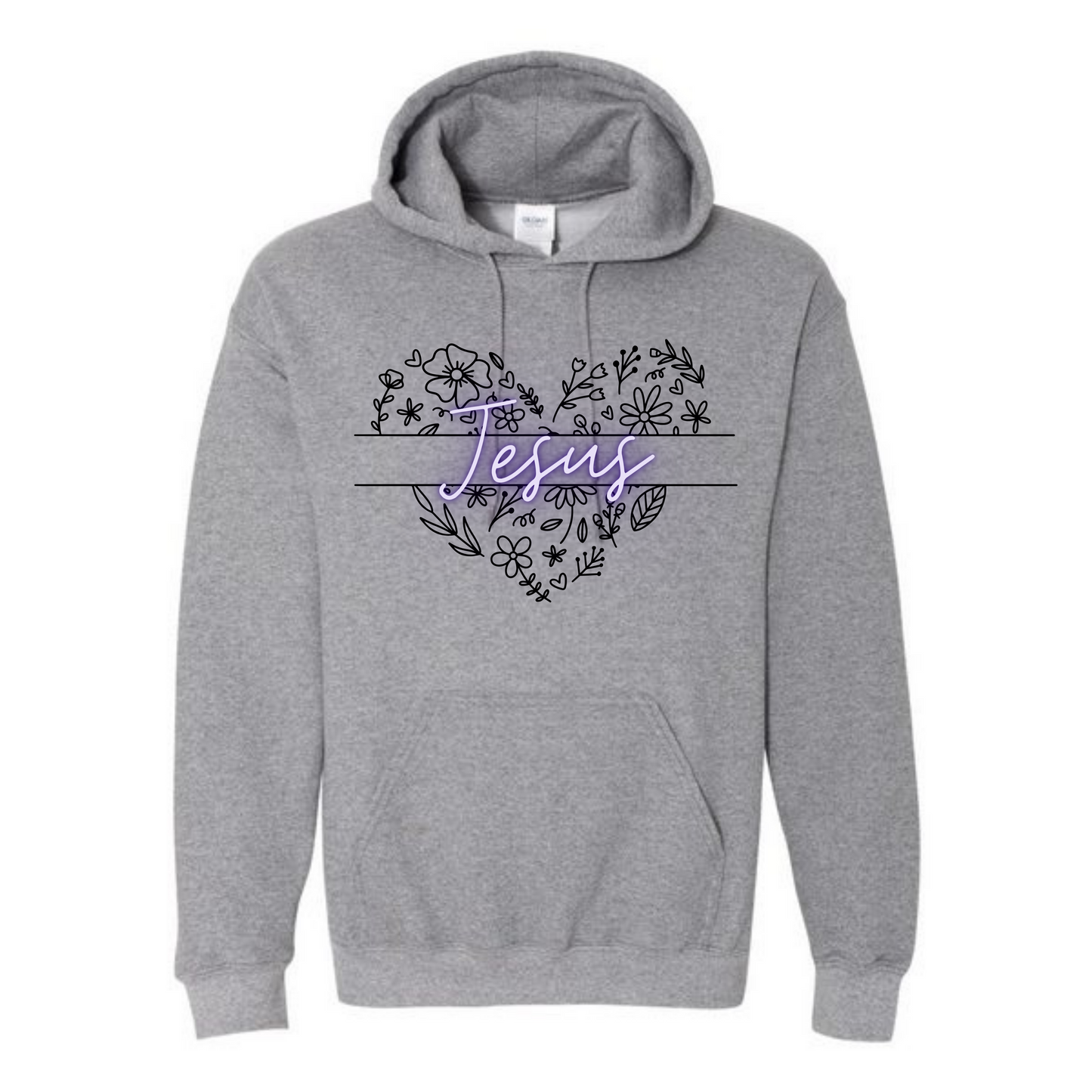 Jesus Floral Heart Long Sleeve Hooded Sweatshirt