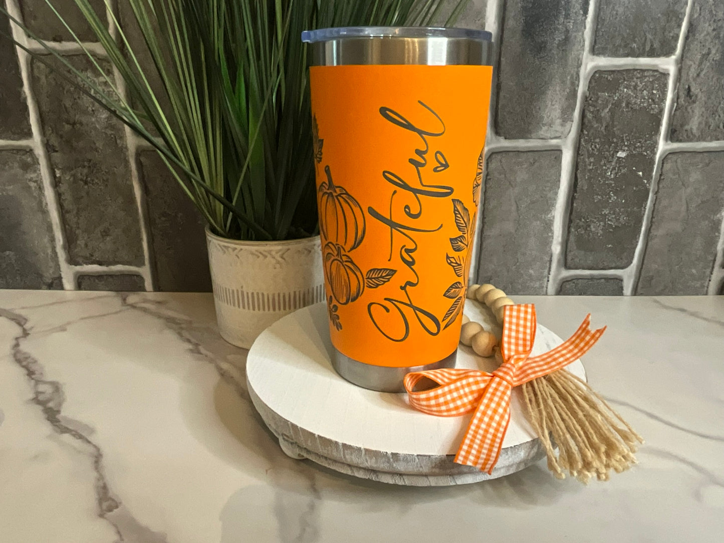 20 oz Etched Grateful Pumpkin Tumbler