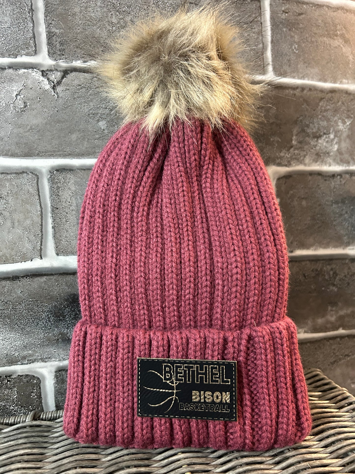 Pom Beanie Black & Gold Bethel Basketball Patch