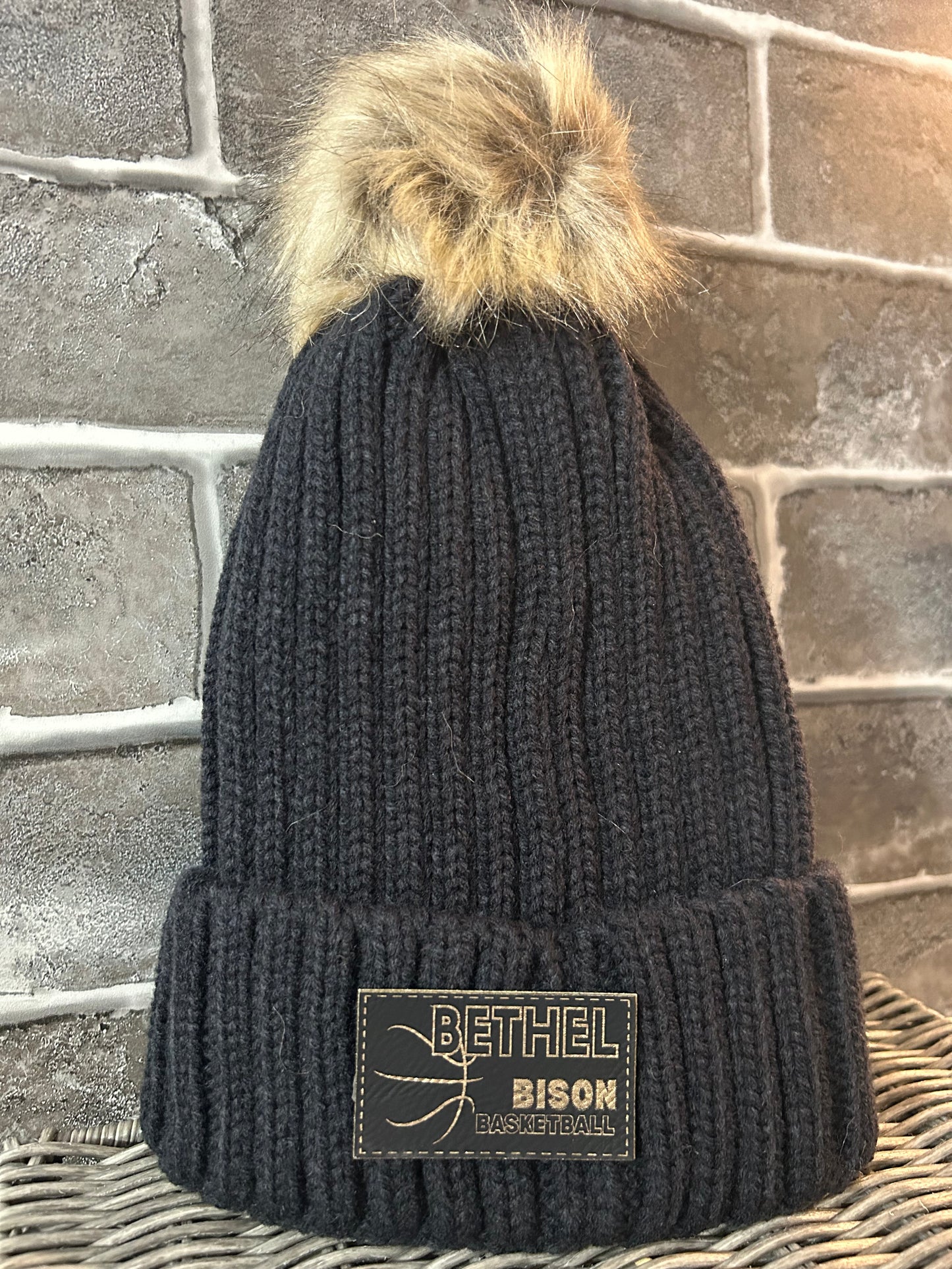 Pom Beanie Black & Gold Bethel Basketball Patch