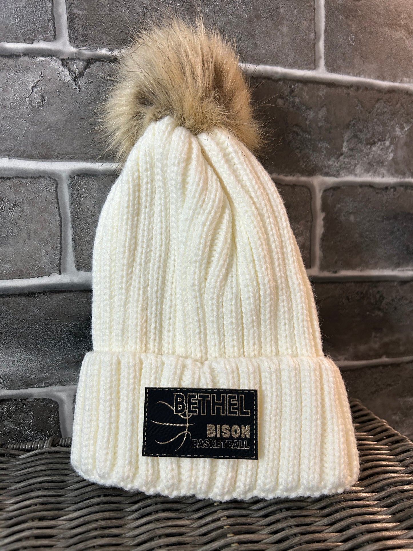 Pom Beanie Black & Gold Bethel Basketball Patch