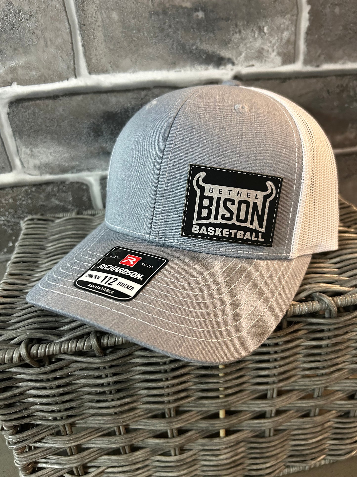 Trucker Hat- Black & Silver Bison Basketball Patch