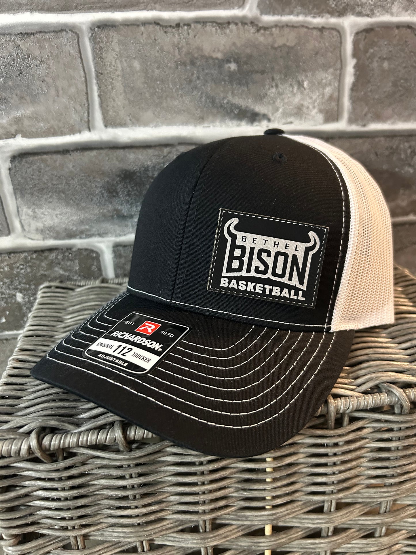 Trucker Hat- Black & Silver Bison Basketball Patch