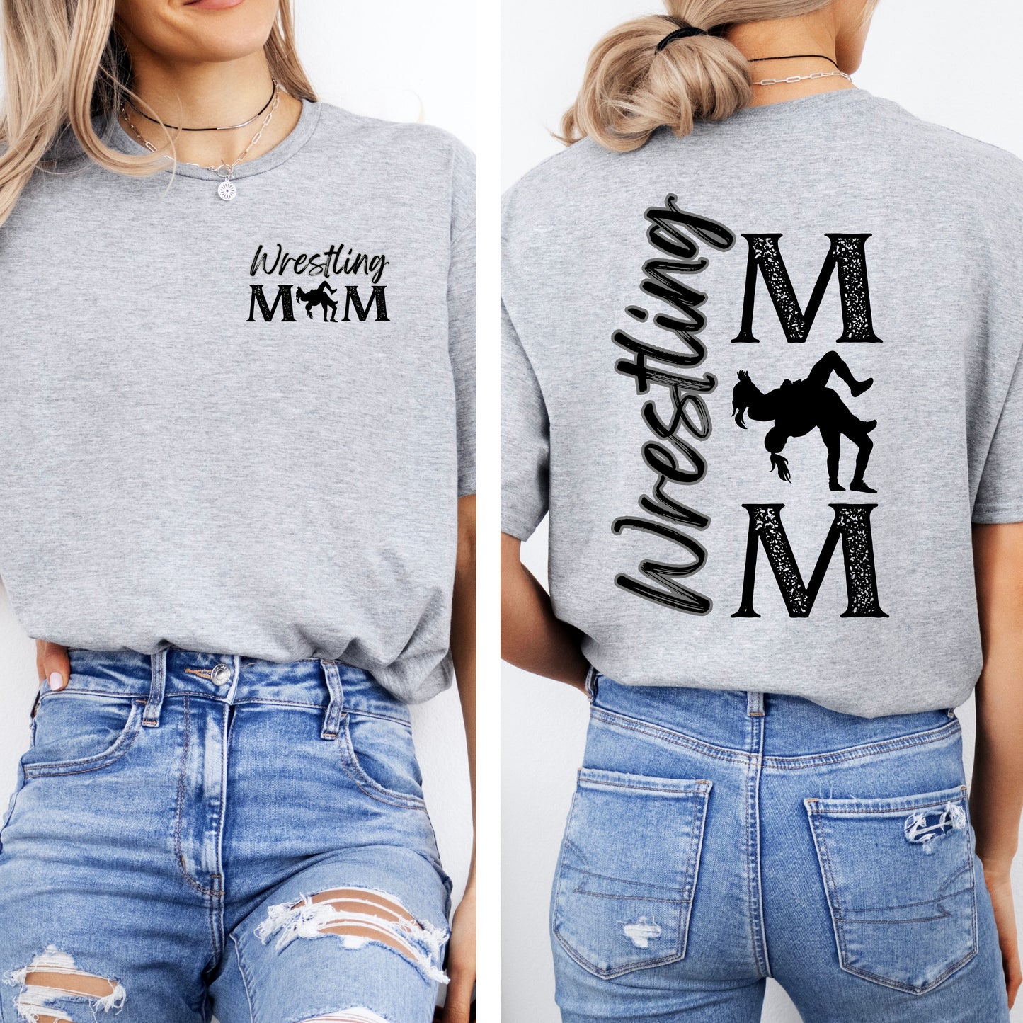 WRESTLING MOM GRAY HOODIE, LONG OR SHORT SLEEVE T-SHIRT