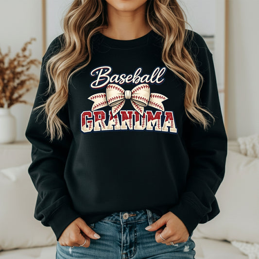 Baseball Grandma Bow on Black