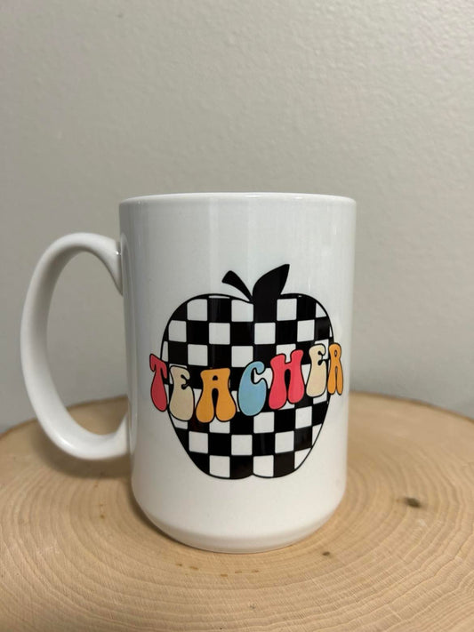 15 oz Teacher Checkered Ceramic Mug