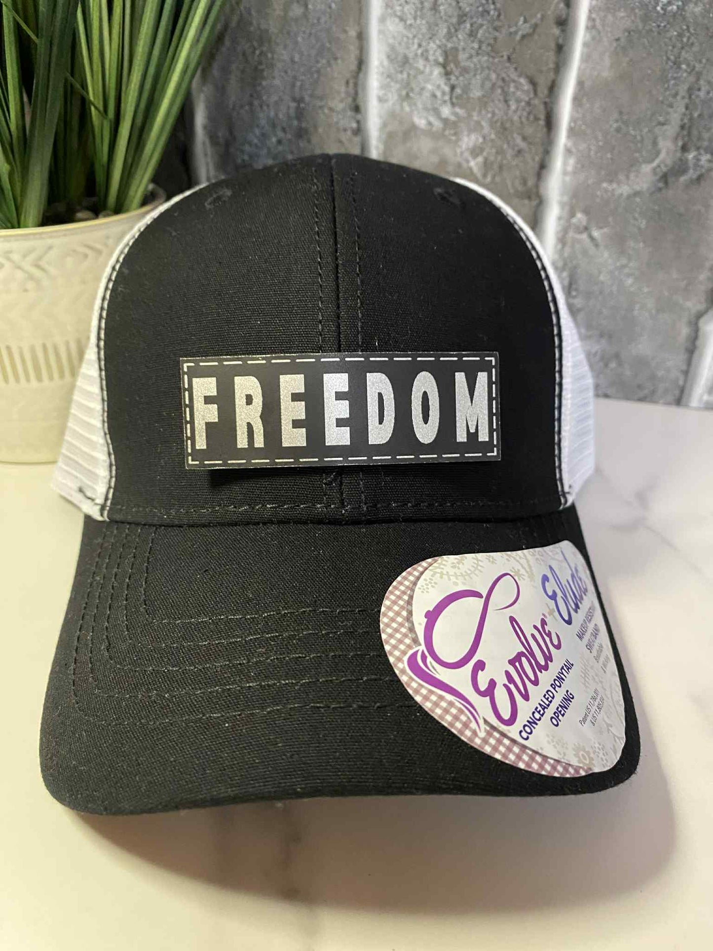 Freedom Ponytail Leather Patch Hat
