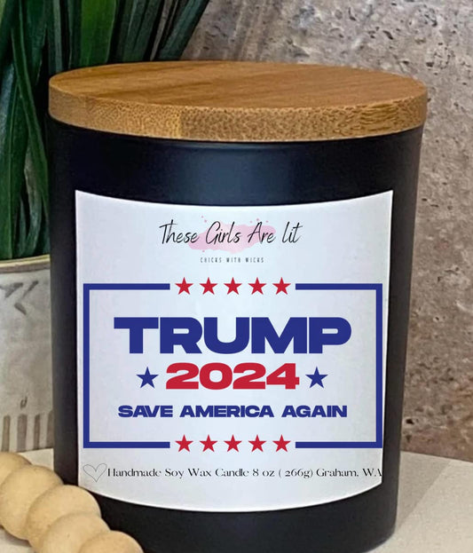 8 oz Glass TRUMP 2024 SAVE AMERICA AGAIN Candle