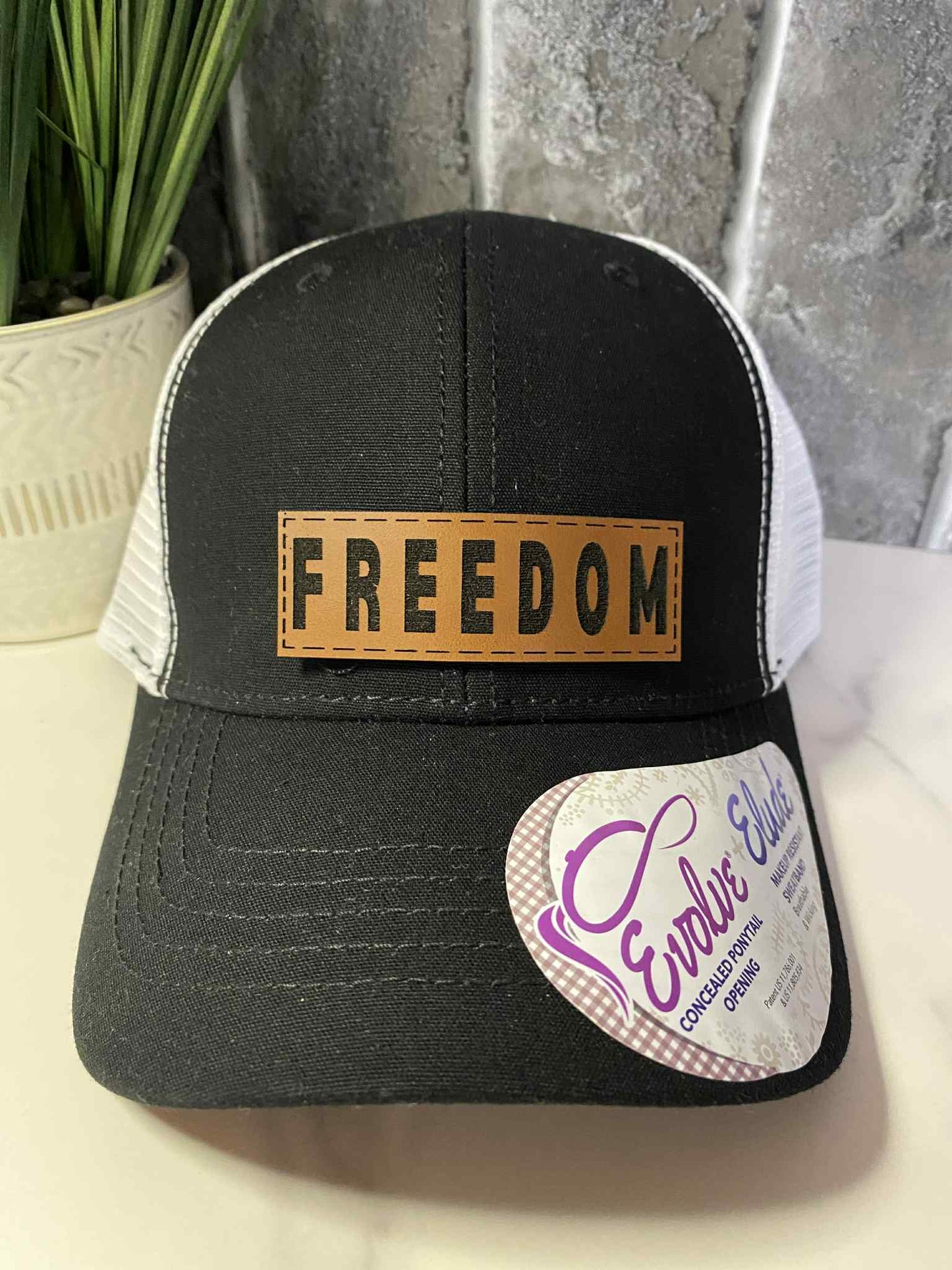 Freedom Ponytail Leather Patch Hat