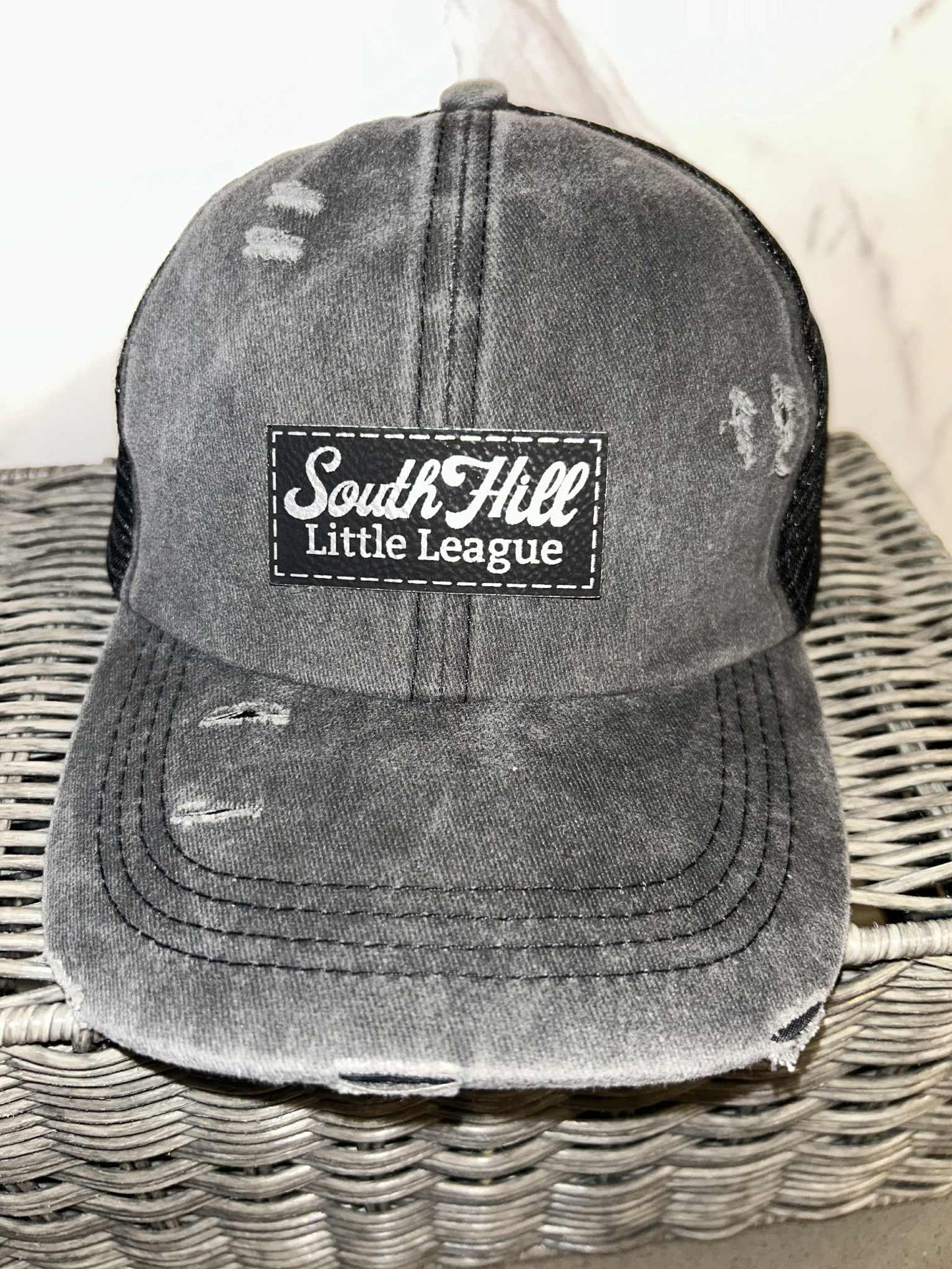 Black Distressed Ponytail Hat