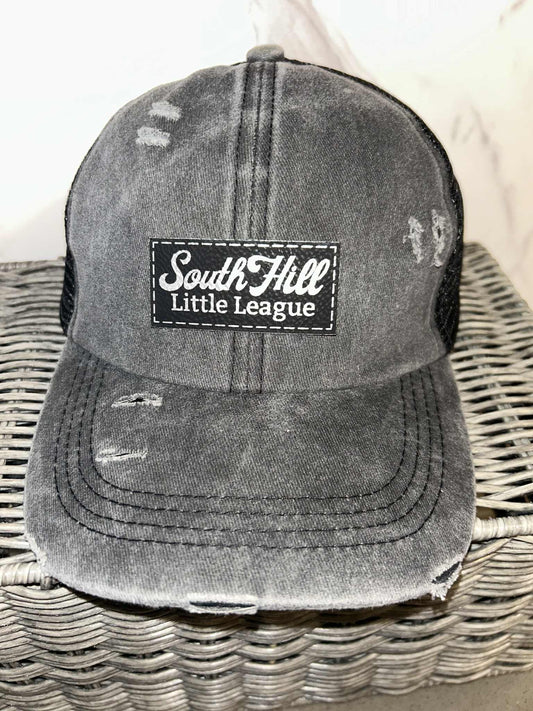 Black Distressed Ponytail Hat