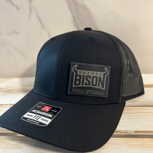 Black Trucker Hat With Black/Silver Leather Patch
