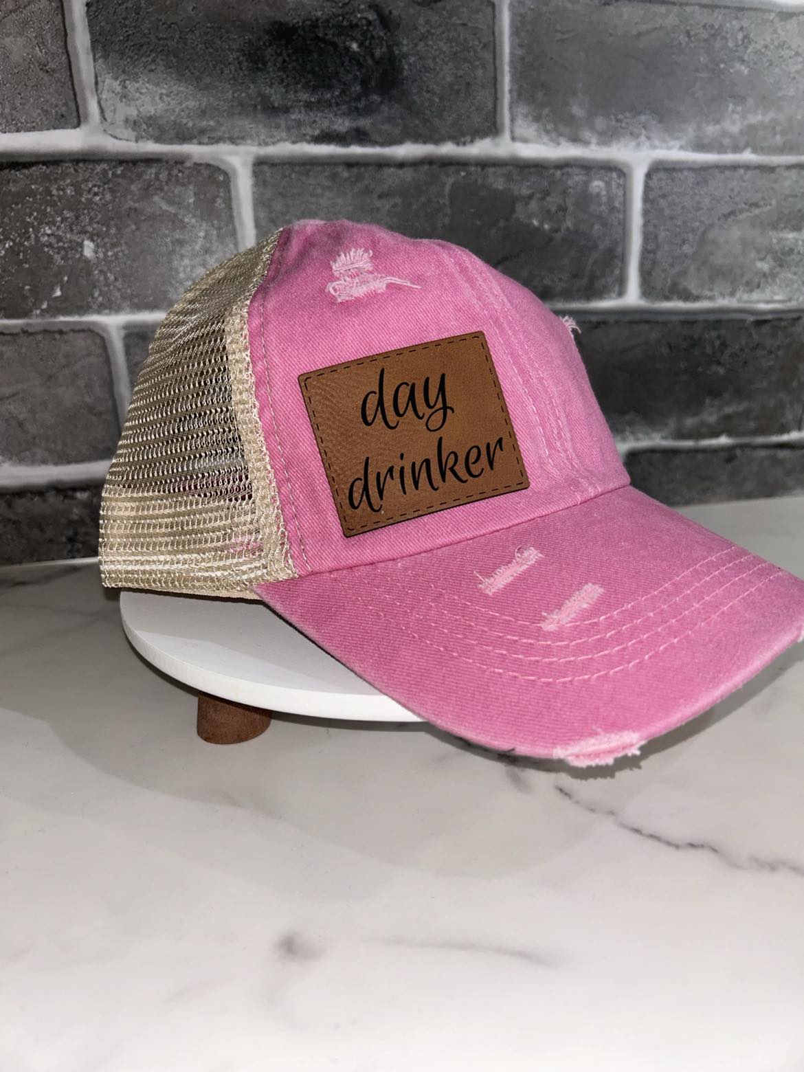 Day Drinker Pink Ponytail Hat