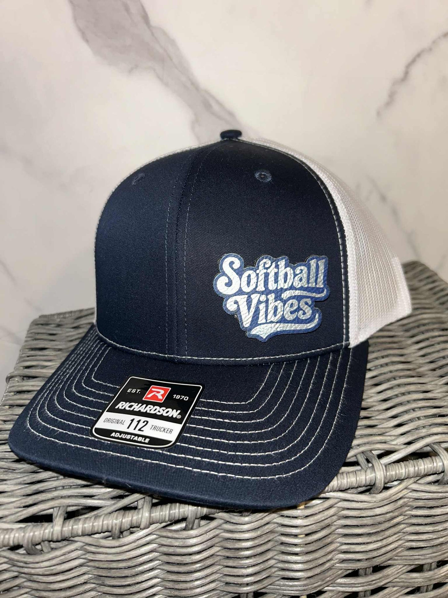 Navy Blue/White Adjustable Trucker Hat