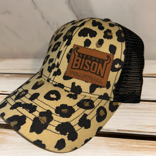Tan & Black Leopard Ponytail Hat