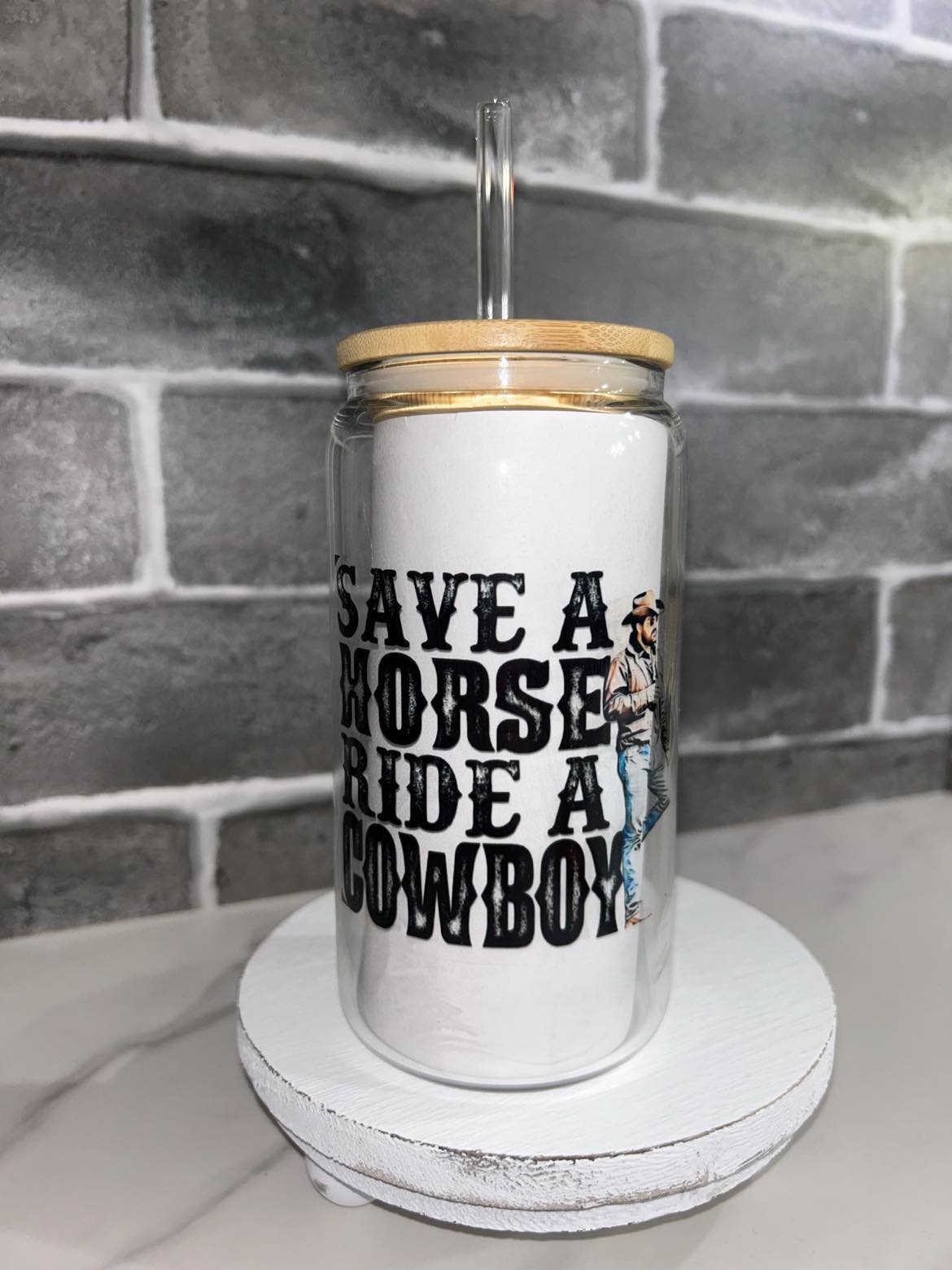 16 oz Save A Horse Ride A Cowboy Glass Tumbler