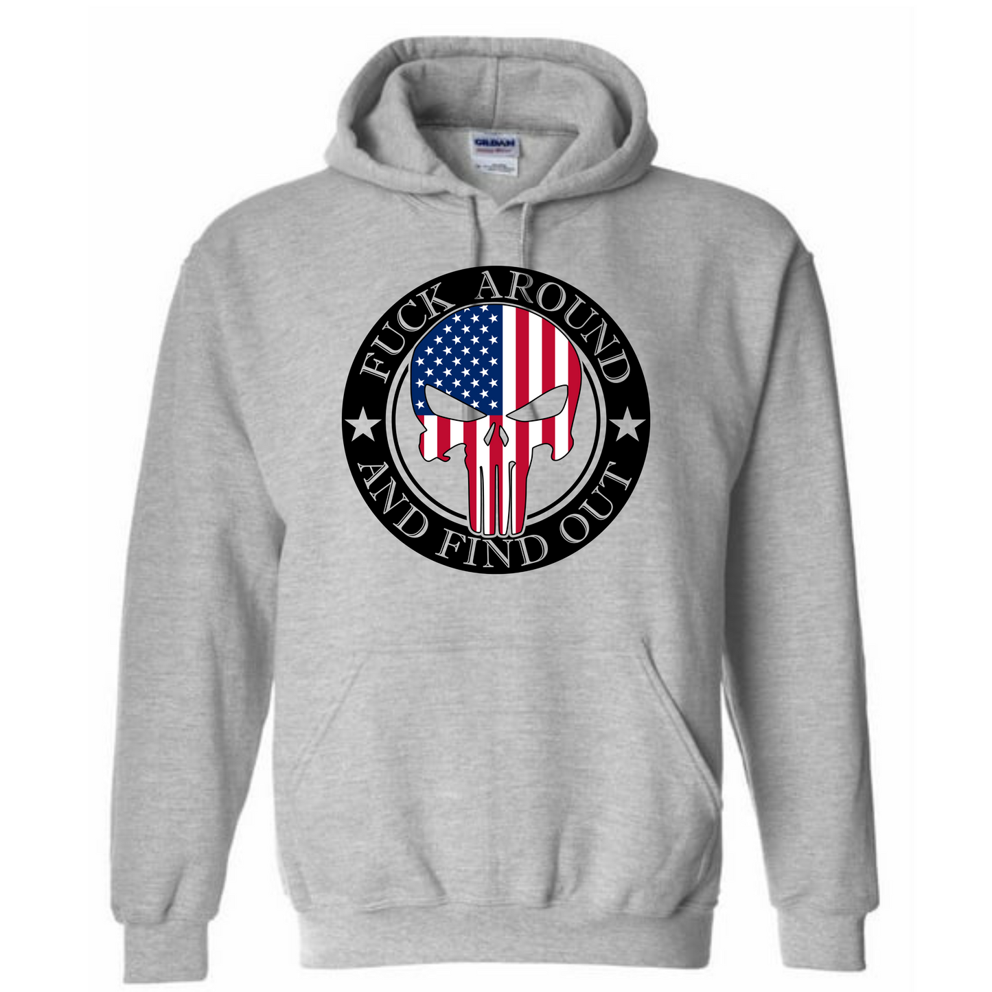 Red, White, and Blue Punisher, FAFO Long Sleeve Hooded Sweatshirt