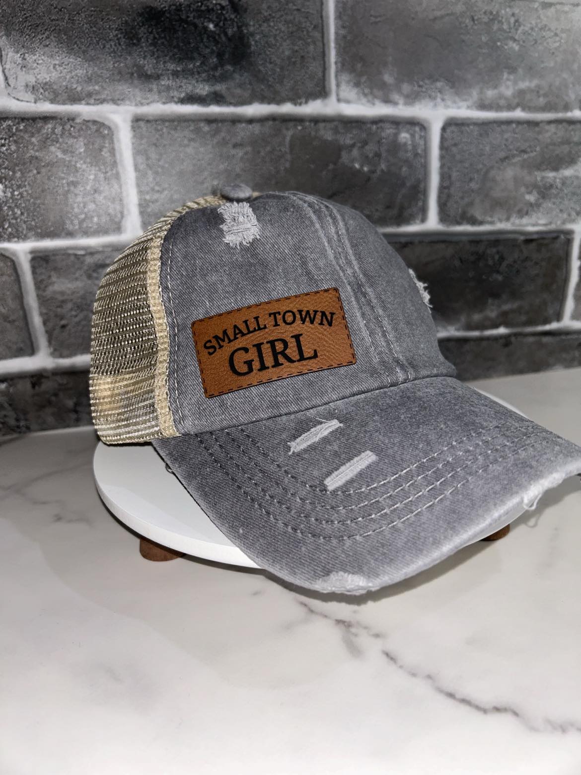 Small Town Girl Ponytail Hat Gray